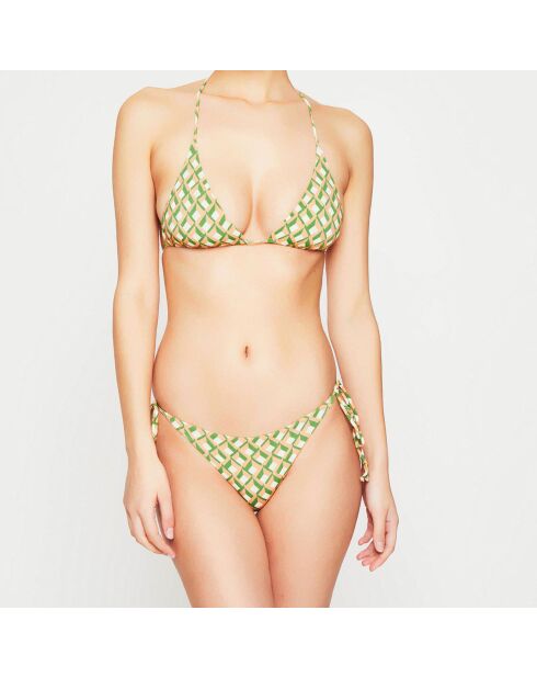 Maillot de bain 2 pièces triangles souples Wild vert/nude