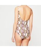 Maillot de bain 1 pièce bonnets moulés Dalida écru/marron/taupe