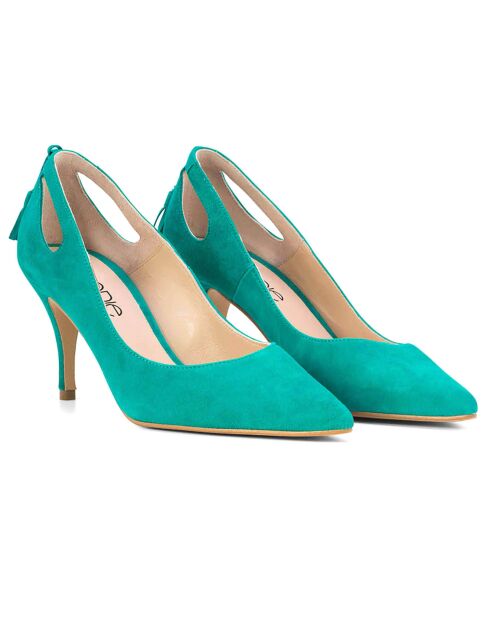 Escarpins en Velours de Cuir Clarissa turquoise - Talon 7 cm