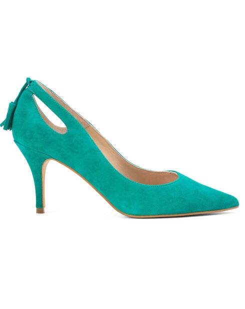 Escarpins en Velours de Cuir Clarissa turquoise - Talon 7 cm