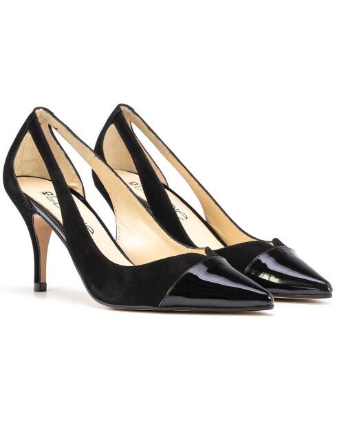 Escarpins en Velours de Cui & Cuir Claire noirs - Talon 7 cm