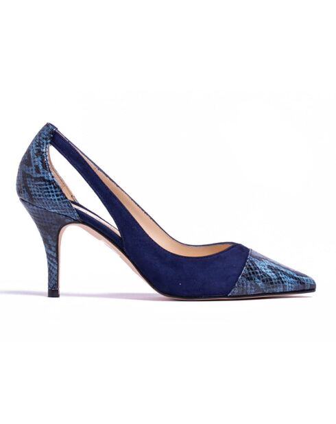 Claire pumps van marinefluweel en pythonleer - hak van 7,5 cm