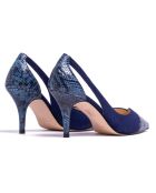 Claire Pumps aus Veloursleder und Pythonleder in Marineblau — 7,5 cm Absatz
