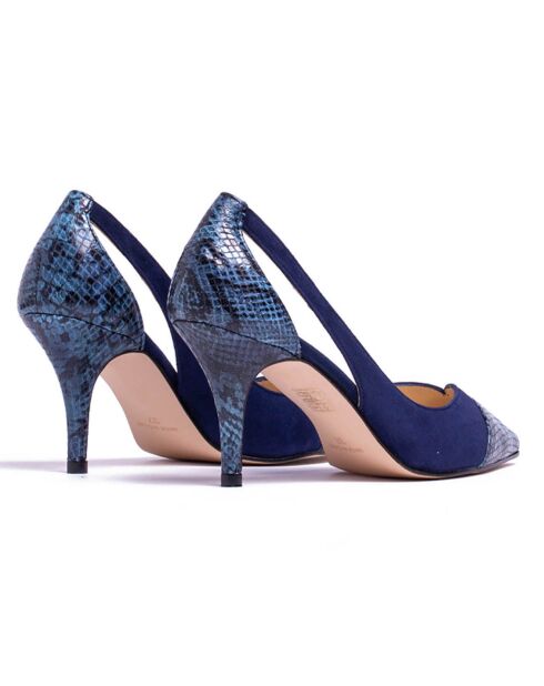 Claire pumps van marinefluweel en pythonleer - hak van 7,5 cm