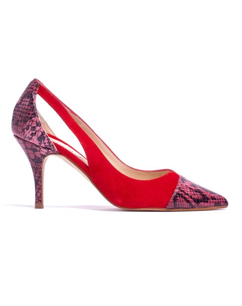 Escarpins en Velours de Cuir & Cuir python Claire rouges - Talon 7.5 cm