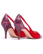 Rote Pumps Claire aus Samt- und Pythonleder — 7,5 cm Absatz