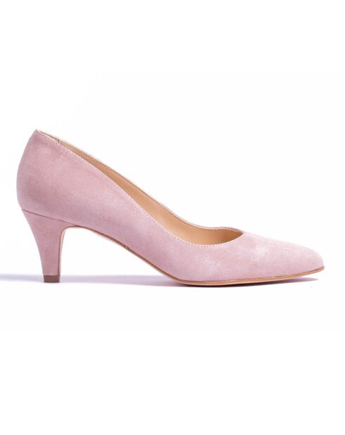 Pumps Maria aus nudefarbenem Samt aus Veloursleder - 5,5 cm Absatz