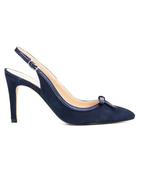 Slingback Annette Marine in pelle vellutata - tacco 8 cm