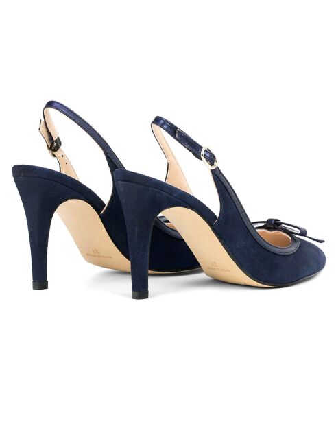 Slingback Annette Marine in pelle vellutata - tacco 8 cm
