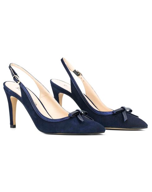 Slingback Annette Marine in pelle vellutata - tacco 8 cm
