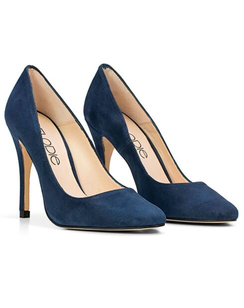 Marineblauwe fluwelen leren pumps van Geraldine - hak van 9,5 cm