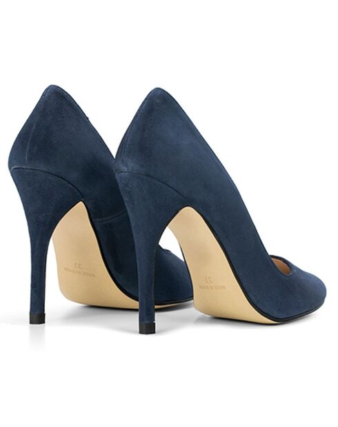 Marineblauwe fluwelen leren pumps van Geraldine - hak van 9,5 cm