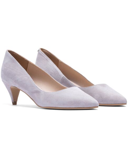 Escarpins en Velours de Cuir Nadine perle - Talon 5 cm