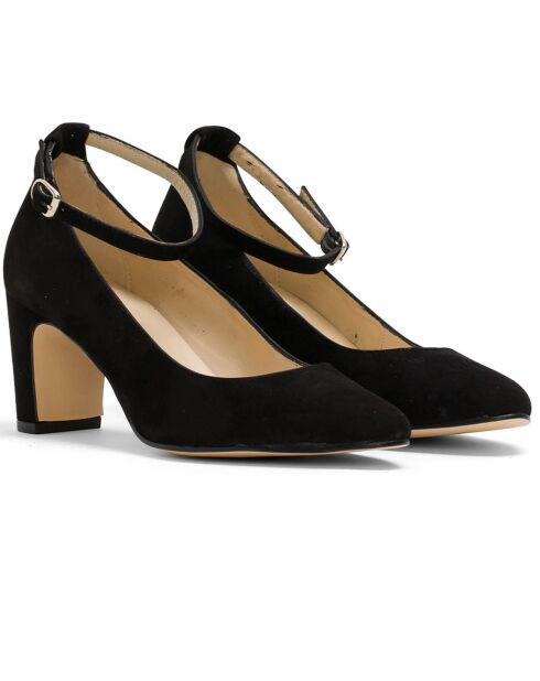 Babies en Velours de Cuir Dominique noirs - Talon 5 cm