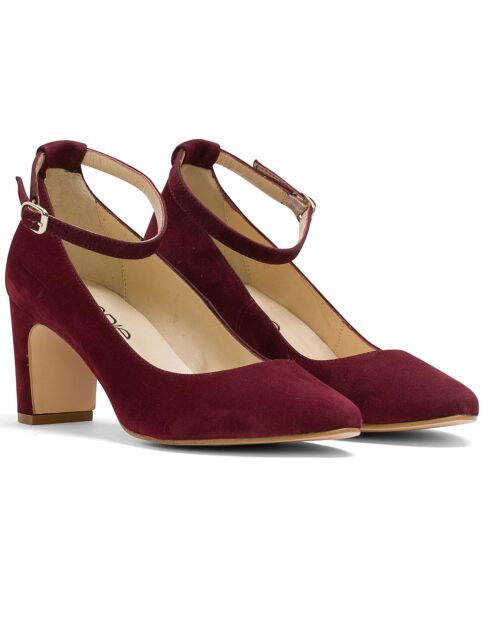 Dominique Burgundy Velvet leer voor baby's - hak van 5 cm