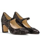 Gabrielle Sandalen aus Samt und Leder in Schwarz/Silber — 5 cm Absatz