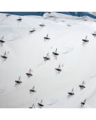 Parure housse de couette percale de coton Hiroshi bleu/blanc