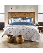 Parure housse de couette percale de coton Hiroshi bleu/blanc