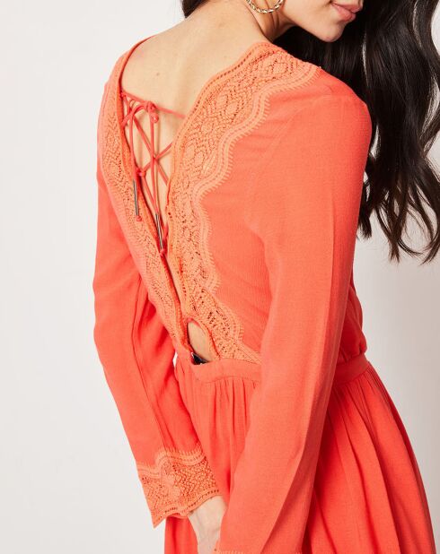 Robe Carine dos dentelle corail