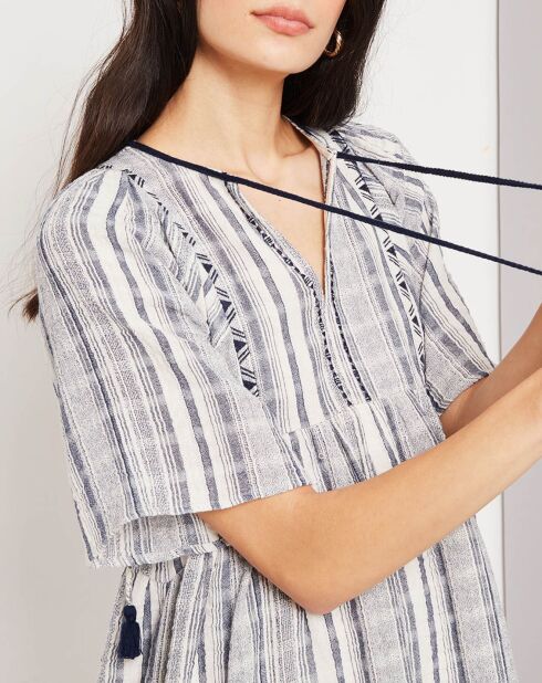 Robe Clothilde en Coton brodée bleue