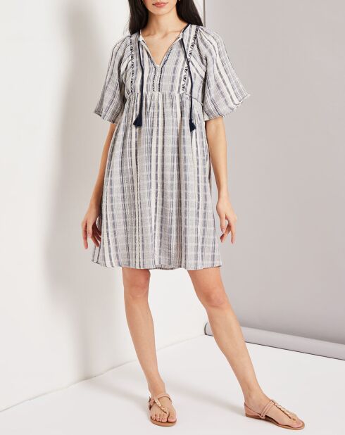 Robe Clothilde en Coton brodée bleue