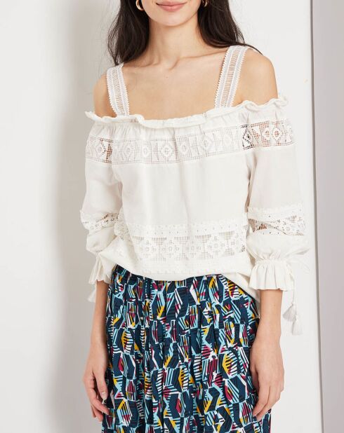Top Léonie brodé blanc cassé
