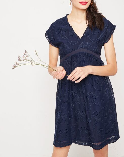 Robe Cozete brodée bleu nuit