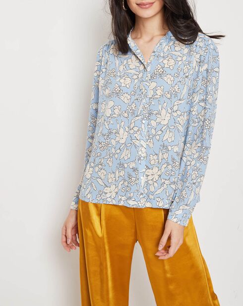 Chemise Lara fleurie bleu/blanc cassé