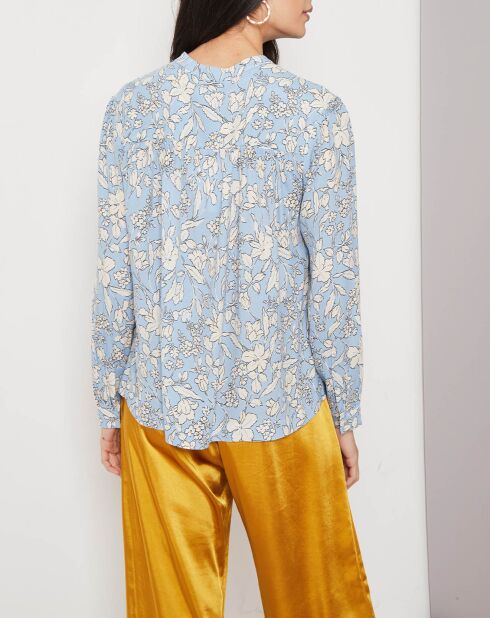 Chemise Lara fleurie bleu/blanc cassé