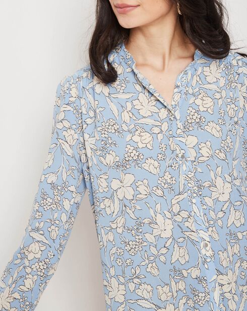 Chemise Lara fleurie bleu/blanc cassé