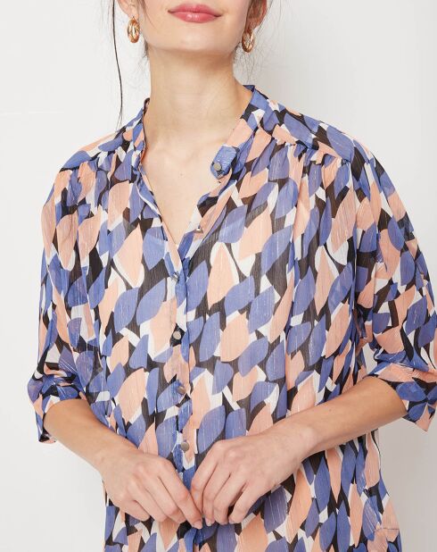 Chemise Leodie imprimée bleu/corail/noir