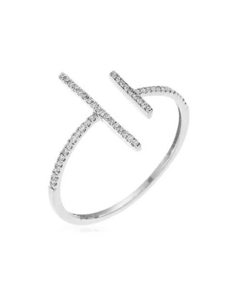 Bague Parallèle Asymétrique Diamants 0.1 ct or blanc