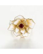 Flamboyante bloem- en geelgouden emaille ring van 0,4 kt granaatappel