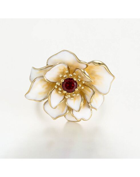 Flamboyante bloem- en geelgouden emaille ring van 0,4 kt granaatappel