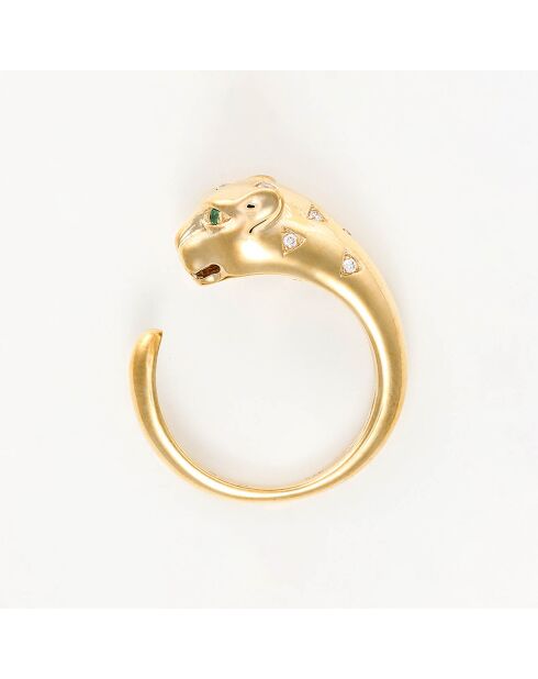 Bastet Ring aus 0,05 ct Diamanten und 0,01 ct Smaragden aus Gelbgold