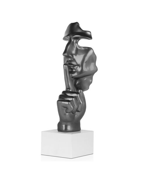 Sculpture en résine Visage abstrait homme grise - 48x16x14 cm