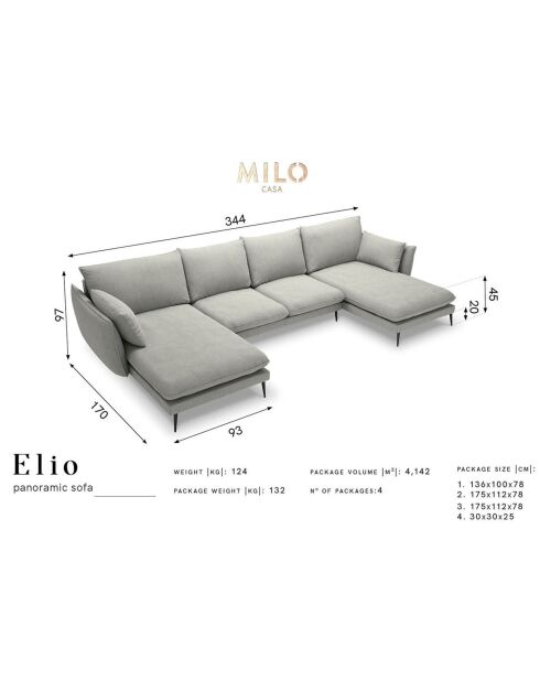 Canapé panoramique  Elio beige clair - 344x170x97 cm