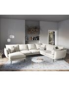 Canapé d'angle droit panoramique Elio beige clair - 337x244x95 cm