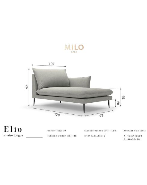 Méridienne droite Elio beige clair - 170x107x97 cm
