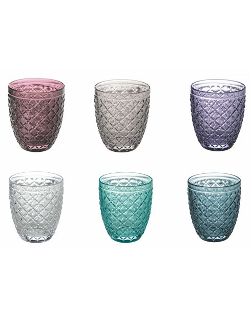 6 Nuovo Rombi veelkleurige waterglazen - 35 cl