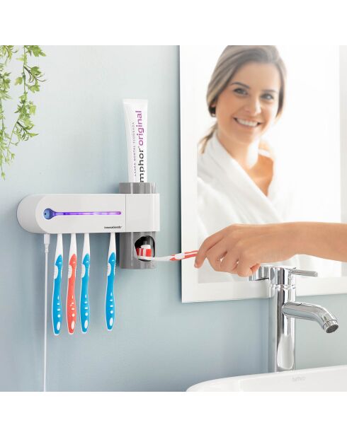 Stérilisateur Brosse à Dents UV avec Support et Distributeur de Dentifrice Smiluv