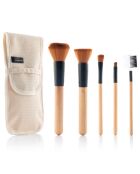 5 Pinceaux de Maquillage en Bois avec Trousse Miset