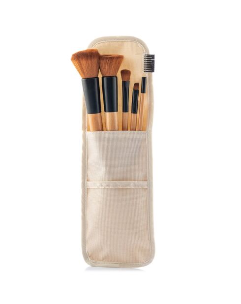 5 Pinceaux de Maquillage en Bois avec Trousse Miset