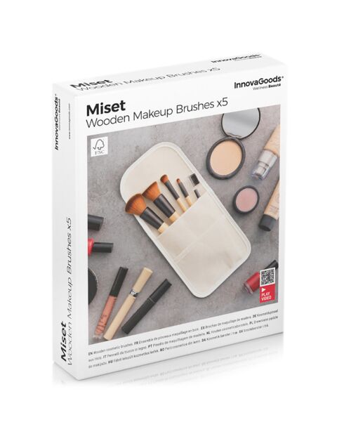 5 Pinceaux de Maquillage en Bois avec Trousse Miset