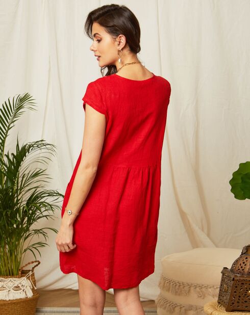 Rode jurk van 100% linnen Clémence