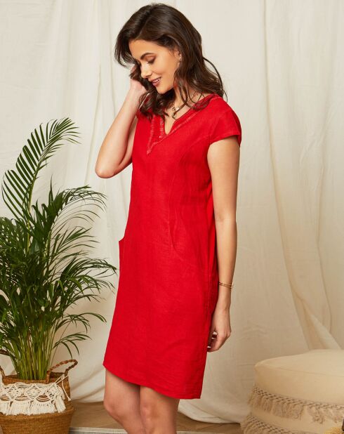 Rode jurk van 100% linnen Clémence