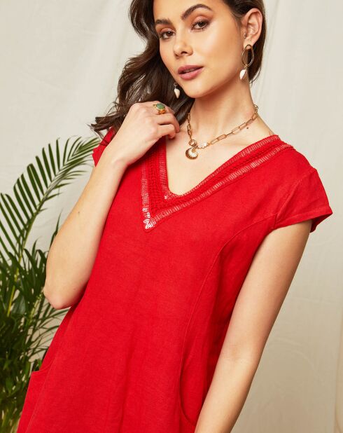 Rode jurk van 100% linnen Clémence