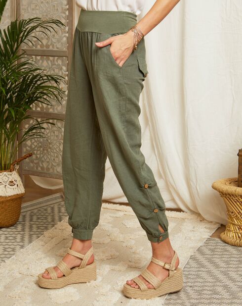 Khakifarbene Hose Louise aus 100% Leinen