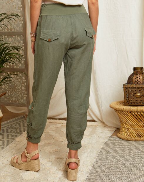 Khakifarbene Hose Louise aus 100% Leinen