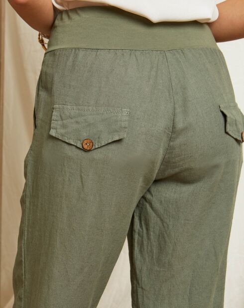 Khakifarbene Hose Louise aus 100% Leinen